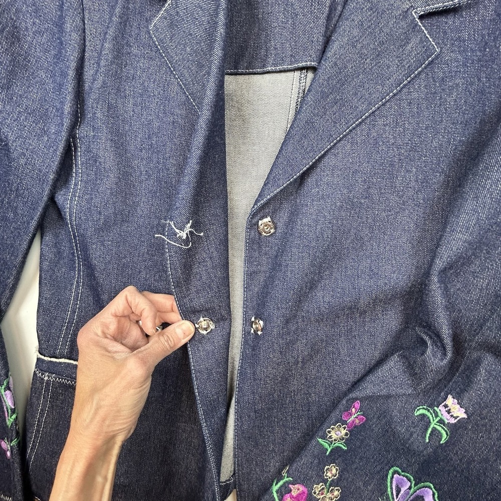 Scrupoli Women Blue Embroidered Blazer Italy 42 US 4-6 Cotton Blend Bird Floral - Picture 5 of 10